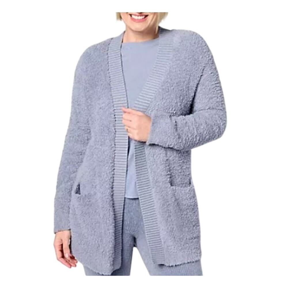 Barefoot Dreams CozyChic Ribbed Knit Trim Cardigan Shadow Blue Medium M NWT